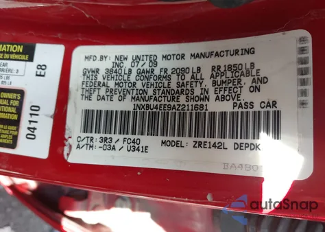 2010 Toyota Corolla Le z USA, uszkodzony, nr VIN 1NXBU4EE9AZ211681